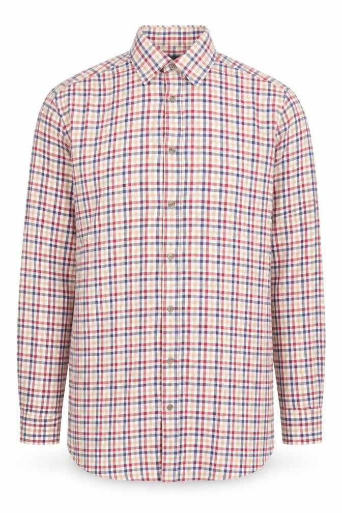 Front view of Marks & Spencer Men's Multicoloured Check Cotton Twill Shirt, size 14.5 Regular