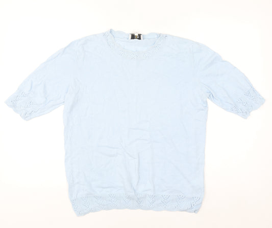 NOA NOA Women's Blue Cotton Knit Short Sleeve Blouse L