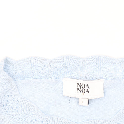 NOA NOA Women's Blue Cotton Knit Short Sleeve Blouse L