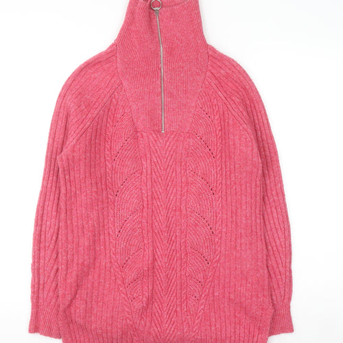Marks and Spencer Womens Pink High Neck Half Zip Jumper Size S