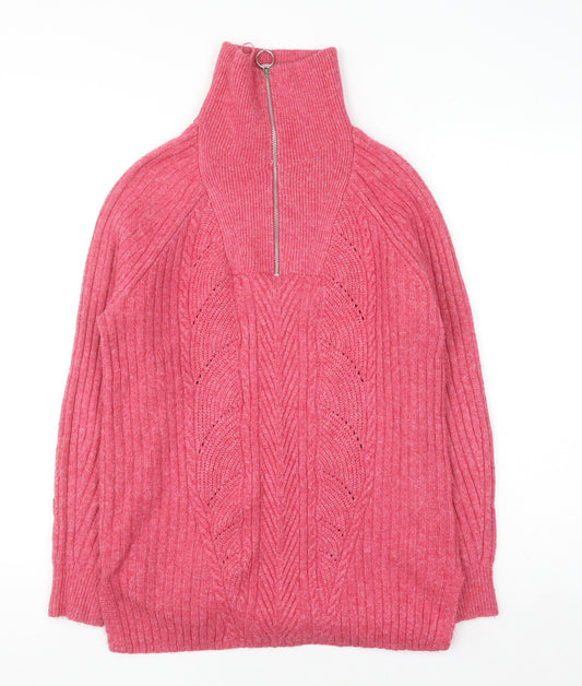 Marks and Spencer Womens Pink High Neck Half Zip Jumper Size S