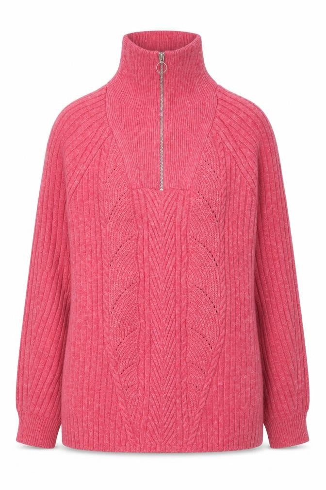 Front view of Marks & Spencer women’s pink high neck half zip jumper, size S
