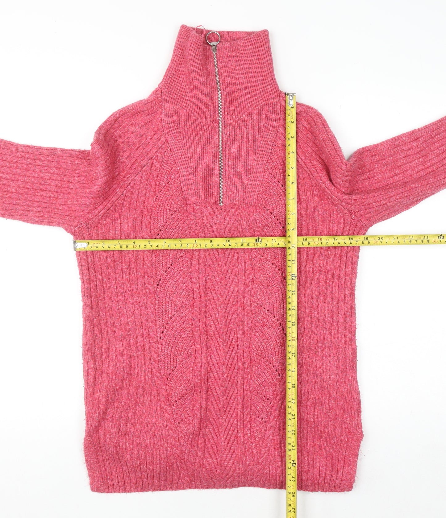 Marks and Spencer Womens Pink High Neck Half Zip Jumper Size S