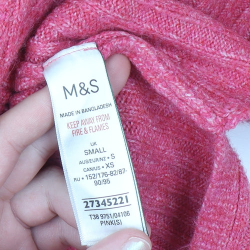 Marks and Spencer Womens Pink High Neck Half Zip Jumper Size S