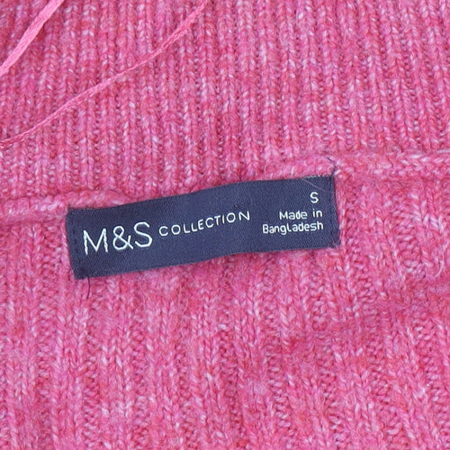 Marks and Spencer Womens Pink High Neck Half Zip Jumper Size S