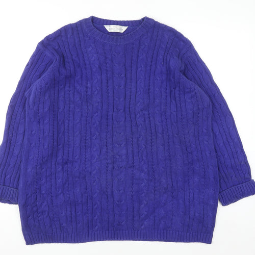 Marks & Spencer Womens Blue Cotton Cable Knit Jumper Size 16