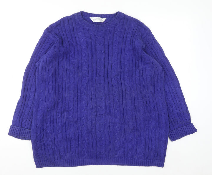 Marks & Spencer Womens Blue Cotton Cable Knit Jumper Size 16