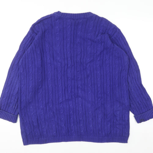 Marks & Spencer Womens Blue Cotton Cable Knit Jumper Size 16