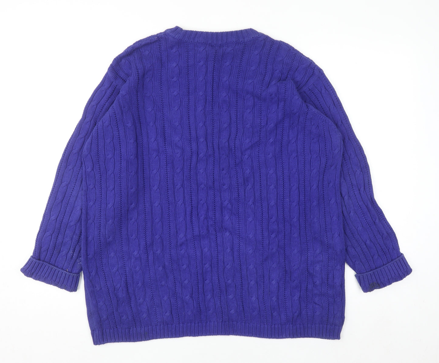 Marks & Spencer Womens Blue Cotton Cable Knit Jumper Size 16
