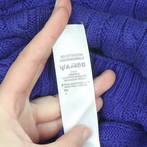Marks & Spencer Womens Blue Cotton Cable Knit Jumper Size 16