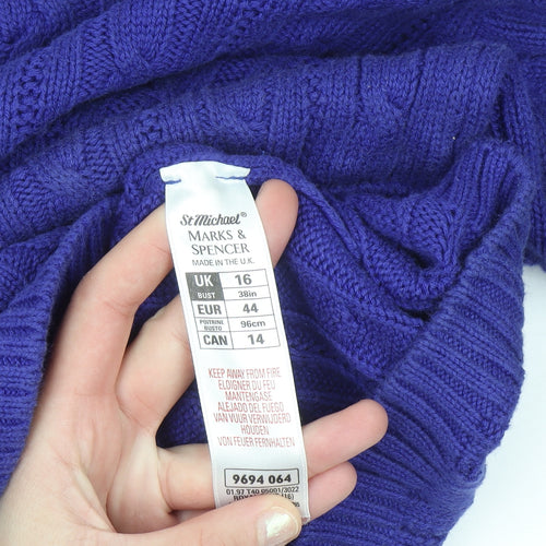 Marks & Spencer Womens Blue Cotton Cable Knit Jumper Size 16