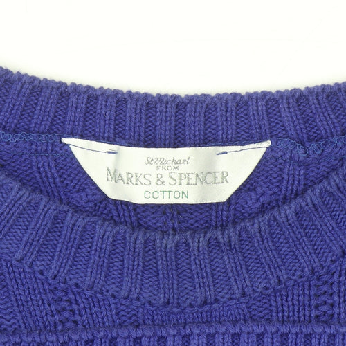 Marks & Spencer Womens Blue Cotton Cable Knit Jumper Size 16