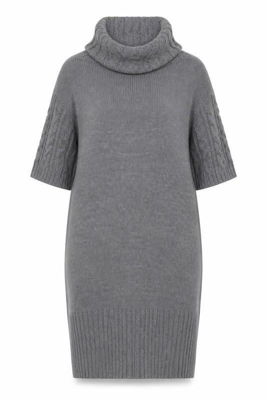 Front view of Marks & Spencer Women’s Grey Roll Neck Jumper Dress, size UK 16, Knit