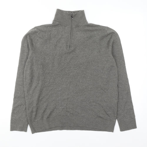 Moss Mens Grey Wool Blend 1/2 Zip High Neck Jumper Size L