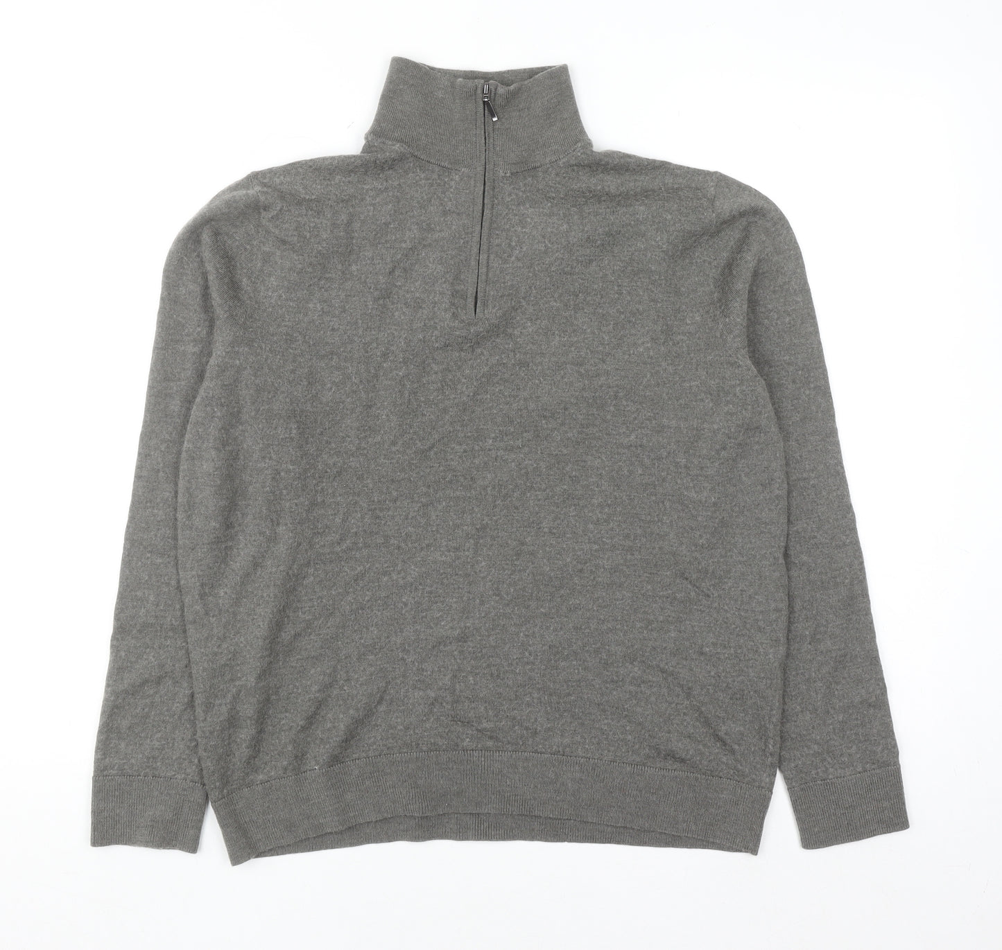 Moss Mens Grey Wool Blend 1/2 Zip High Neck Jumper Size L