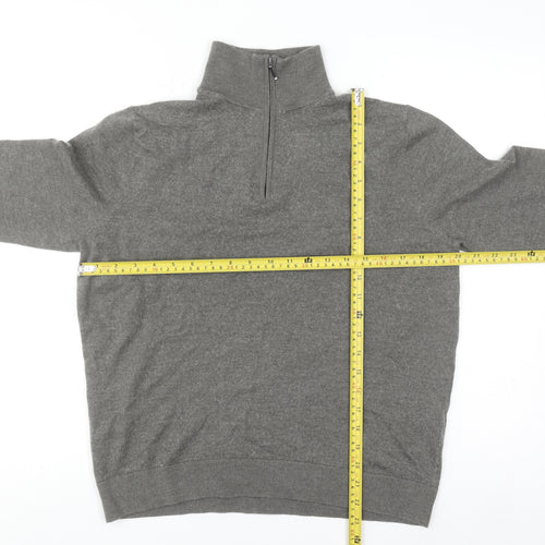 Moss Mens Grey Wool Blend 1/2 Zip High Neck Jumper Size L