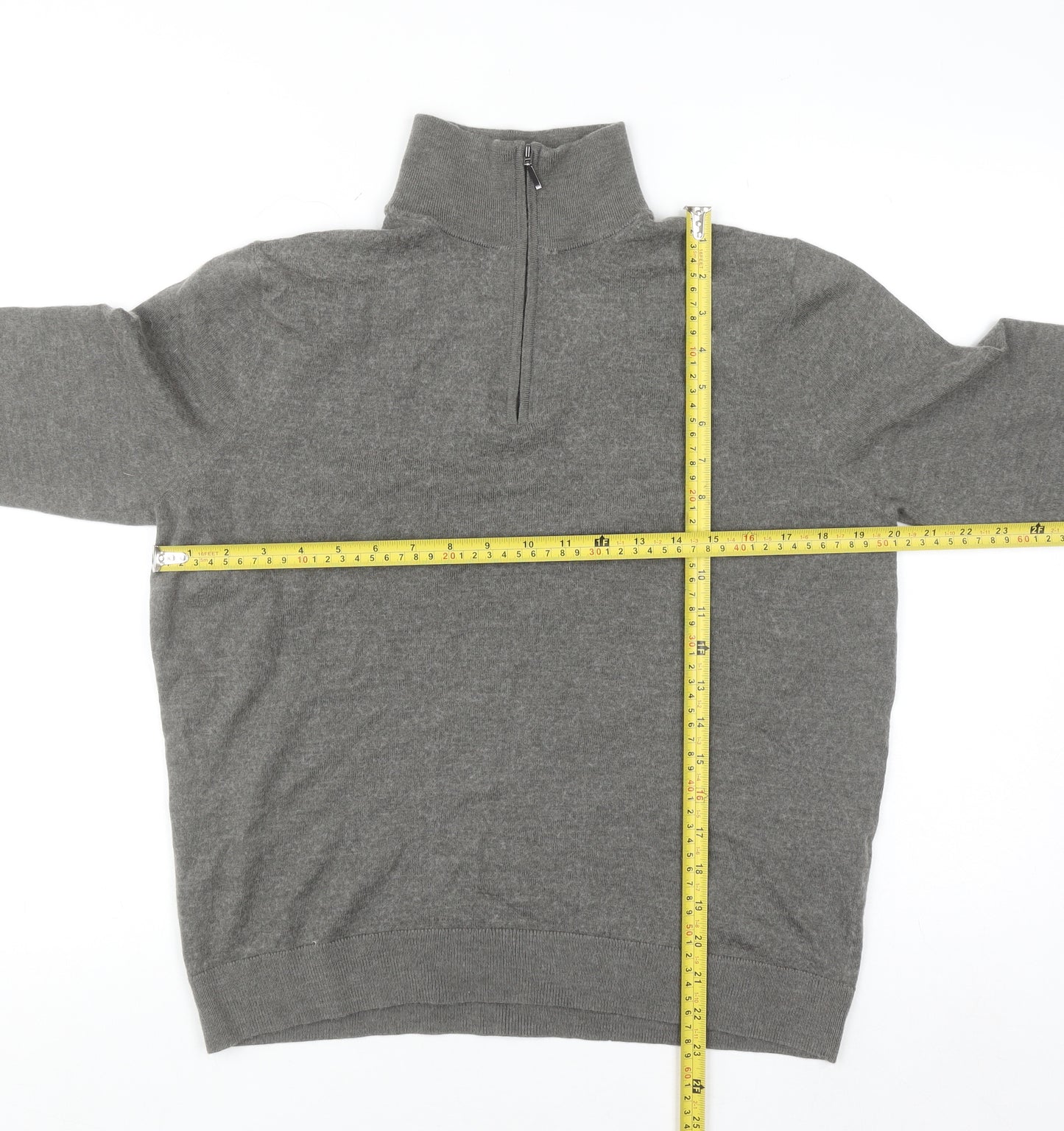 Moss Mens Grey Wool Blend 1/2 Zip High Neck Jumper Size L