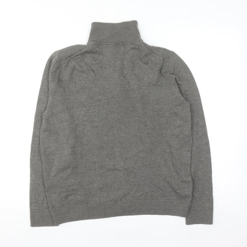Moss Mens Grey Wool Blend 1/2 Zip High Neck Jumper Size L