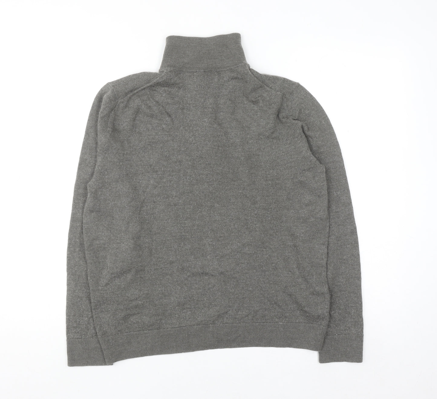 Moss Mens Grey Wool Blend 1/2 Zip High Neck Jumper Size L