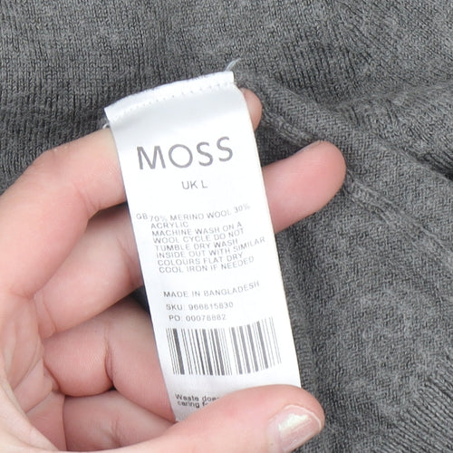 Moss Mens Grey Wool Blend 1/2 Zip High Neck Jumper Size L
