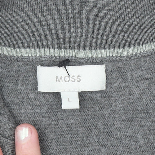 Moss Mens Grey Wool Blend 1/2 Zip High Neck Jumper Size L