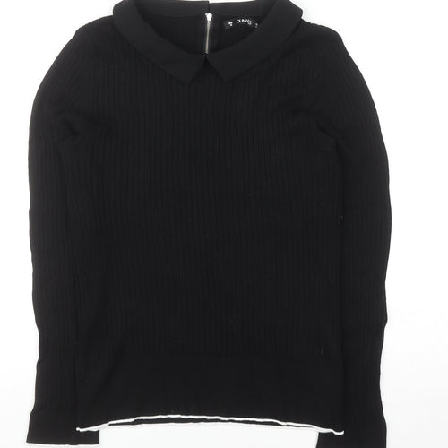 Dunnes Women's Black Collared Knit Long Sleeve Blouse Size 16