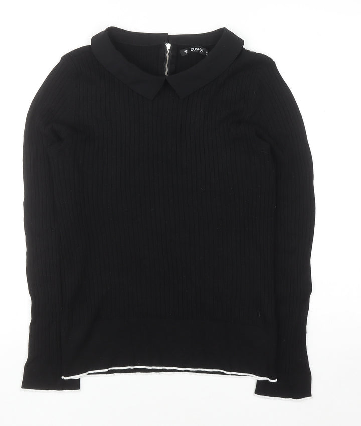 Dunnes Women's Black Collared Knit Long Sleeve Blouse Size 16