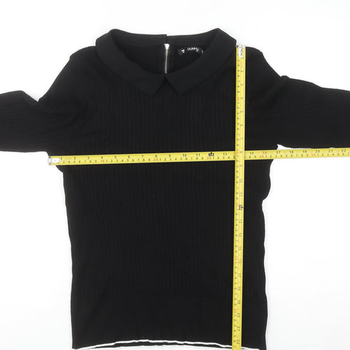Dunnes Women's Black Collared Knit Long Sleeve Blouse Size 16