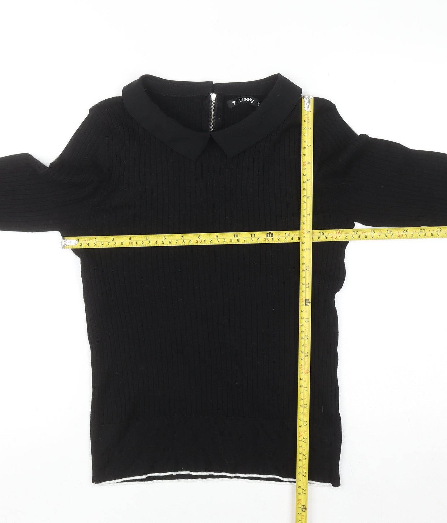 Dunnes Women's Black Collared Knit Long Sleeve Blouse Size 16