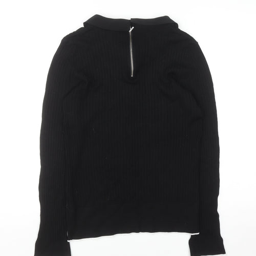 Dunnes Women's Black Collared Knit Long Sleeve Blouse Size 16