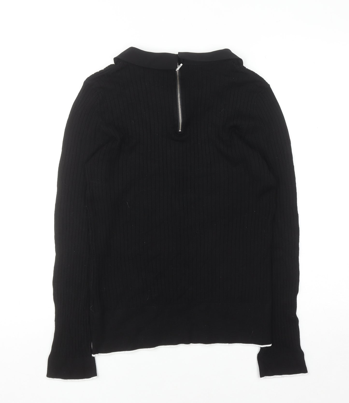 Dunnes Women's Black Collared Knit Long Sleeve Blouse Size 16