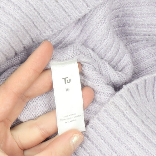 Tu Women Purple Acrylic Blend Crew Neck Pullover Jumper Size 16
