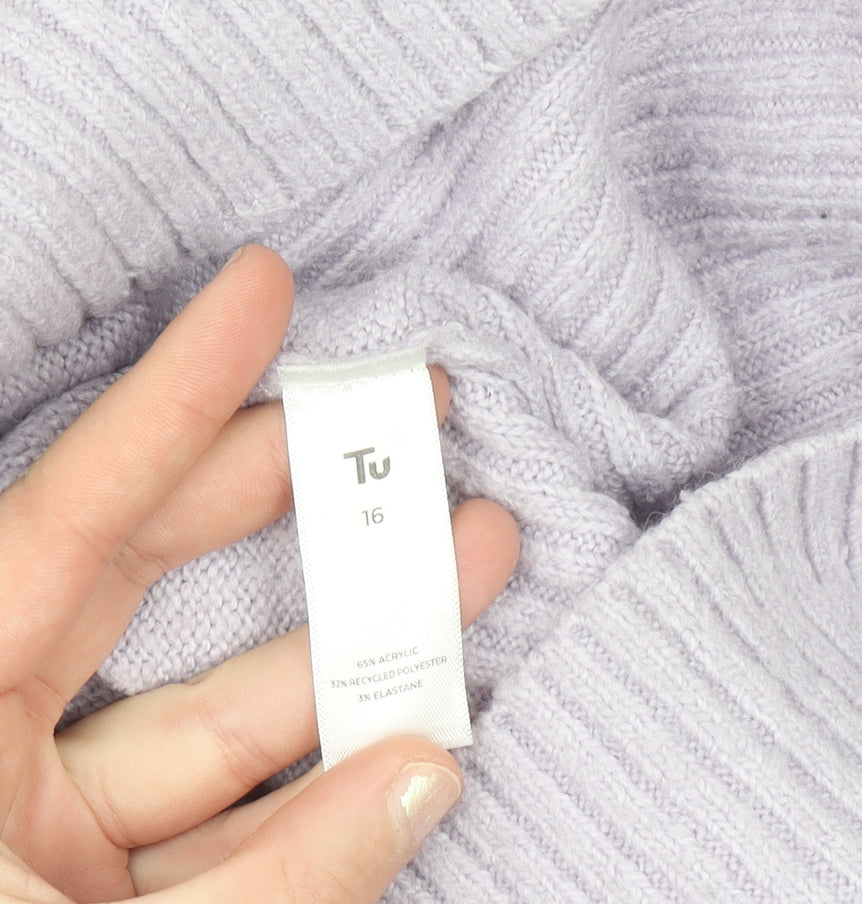 Tu Women Purple Acrylic Blend Crew Neck Pullover Jumper Size 16