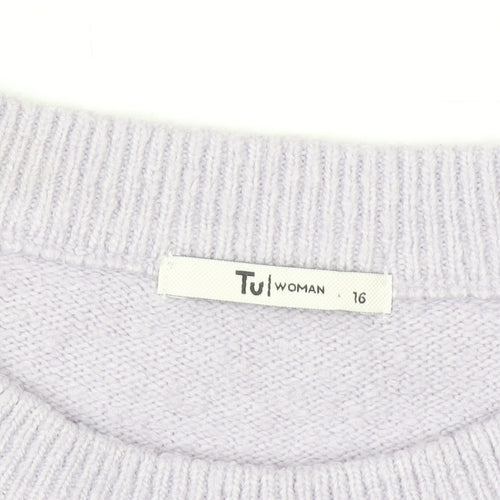 Tu Women Purple Acrylic Blend Crew Neck Pullover Jumper Size 16