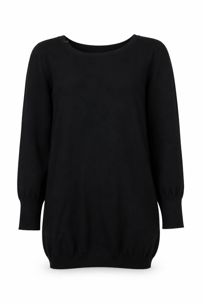 Front view of SOS Millenium women’s black long sleeve knit blouse one size
