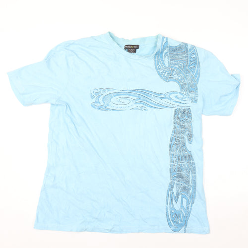 Atlas For Men Light Blue Tribal Graphic Cotton T-Shirt L Men