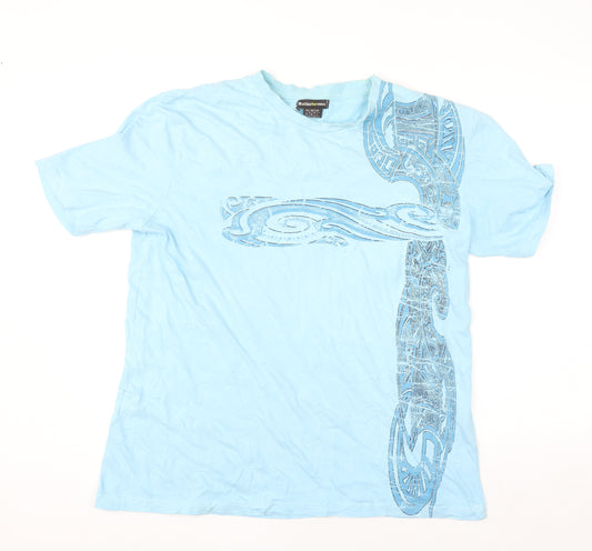 Atlas For Men Light Blue Tribal Graphic Cotton T-Shirt L Men