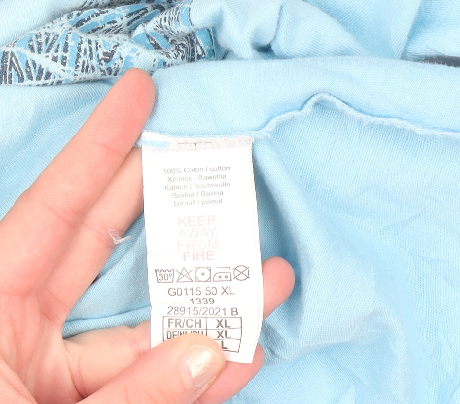 Atlas For Men Light Blue Tribal Graphic Cotton T-Shirt L Men
