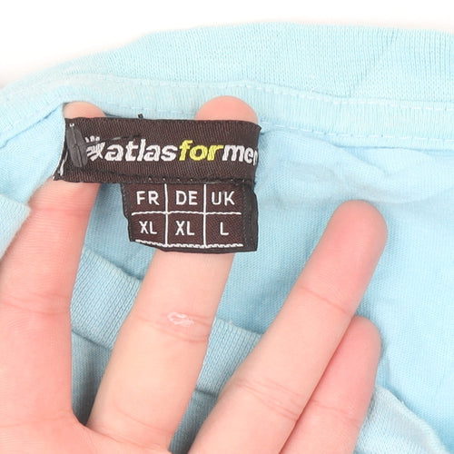 Atlas For Men Light Blue Tribal Graphic Cotton T-Shirt L Men