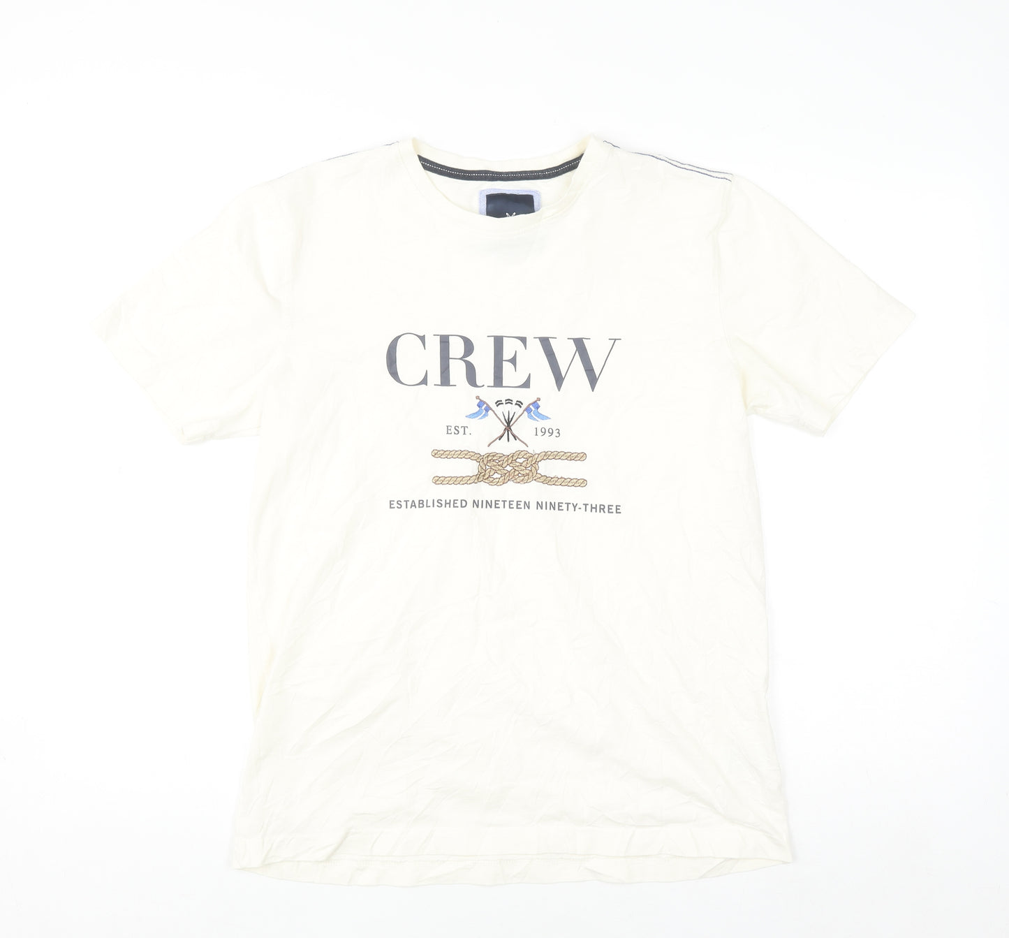 Crew Clothing Company Men's Beige Nautical Graphic Cotton T-Shirt Size M