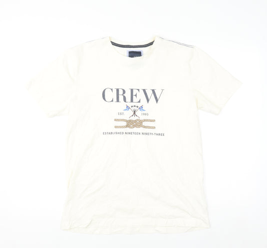 Crew Clothing Company Men's Beige Nautical Graphic Cotton T-Shirt Size M