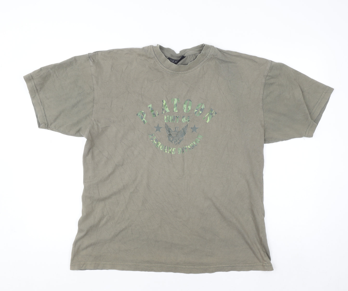 CS Active Men's Green Army Graphic T-Shirt Size L Cotton Crew Neck