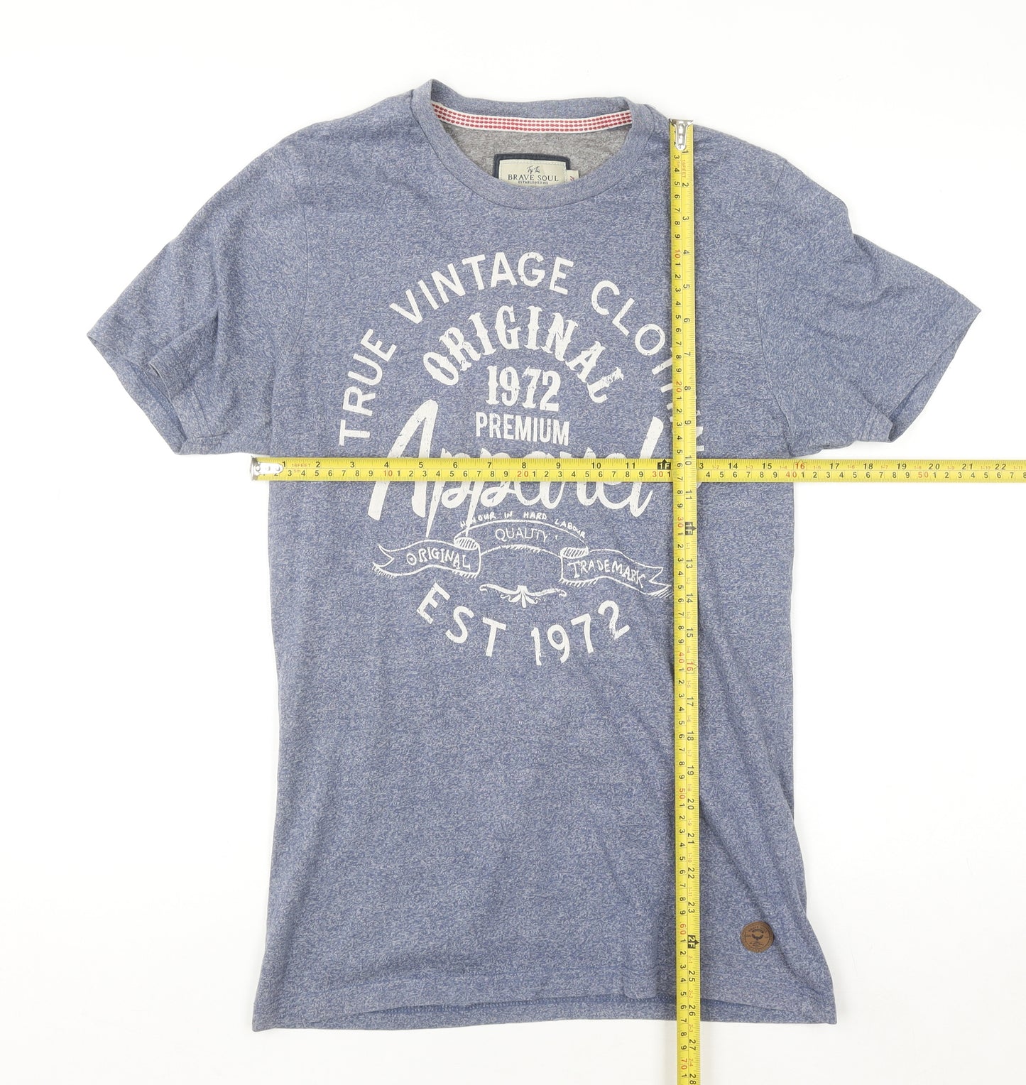 Brave Soul Men’s Blue Graphic Vintage 1972 T-Shirt Size S Regular Fit