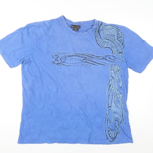Atlas For Men Blue Tribal Print Cotton Short Sleeve Crew Neck T-Shirt L
