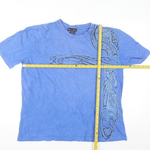 Atlas For Men Blue Tribal Print Cotton Short Sleeve Crew Neck T-Shirt L