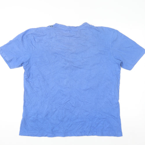 Atlas For Men Blue Tribal Print Cotton Short Sleeve Crew Neck T-Shirt L