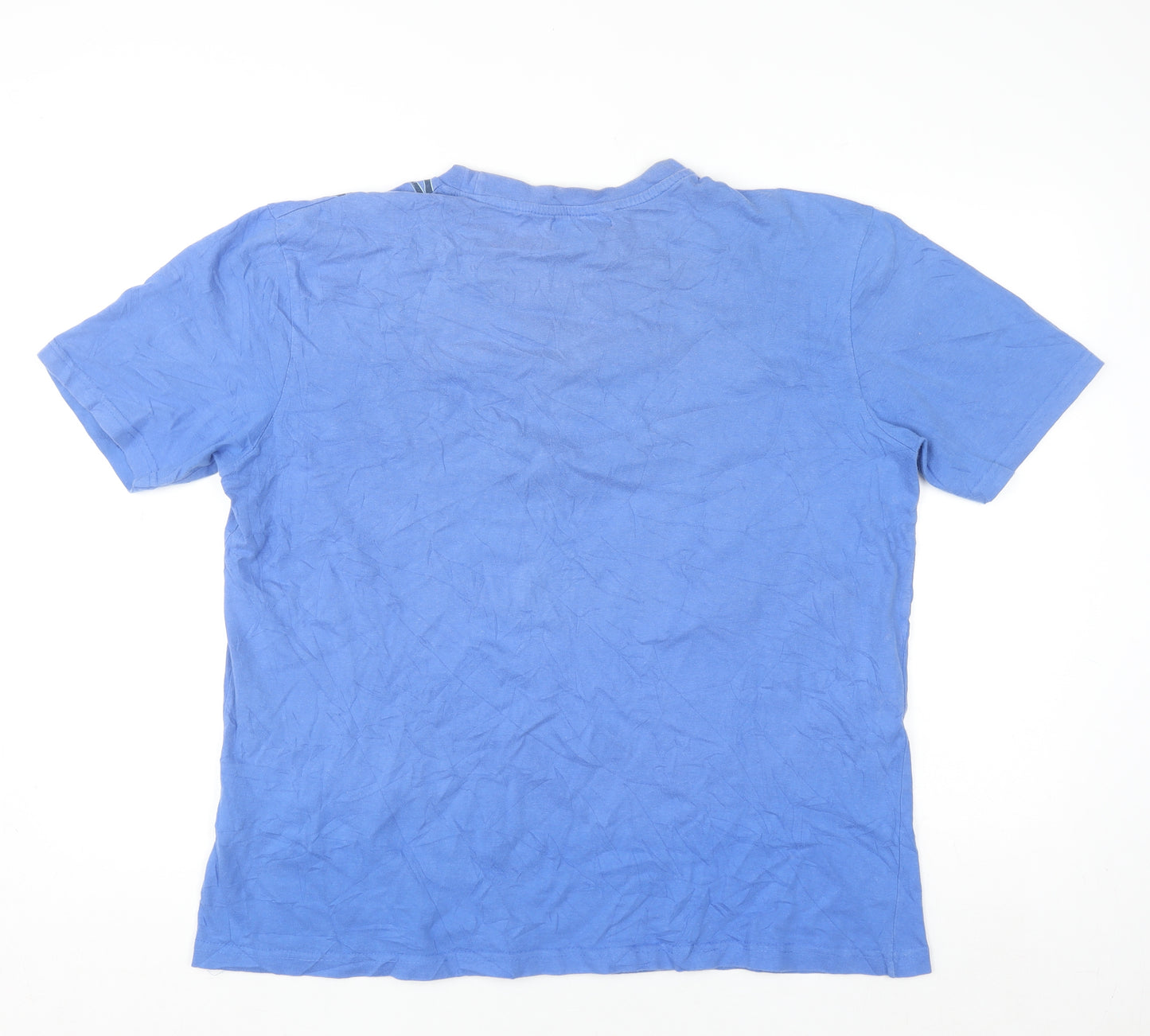 Atlas For Men Blue Tribal Print Cotton Short Sleeve Crew Neck T-Shirt L