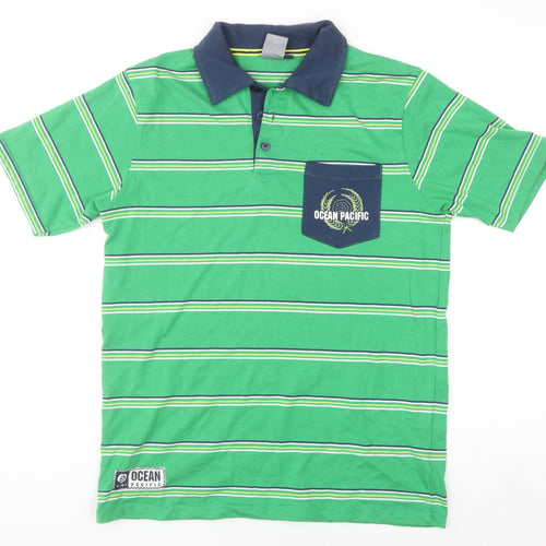 Ocean Pacific Men's Green Striped Polo Shirt M Regular Fit