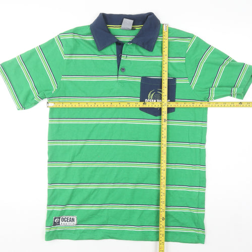 Ocean Pacific Men's Green Striped Polo Shirt M Regular Fit
