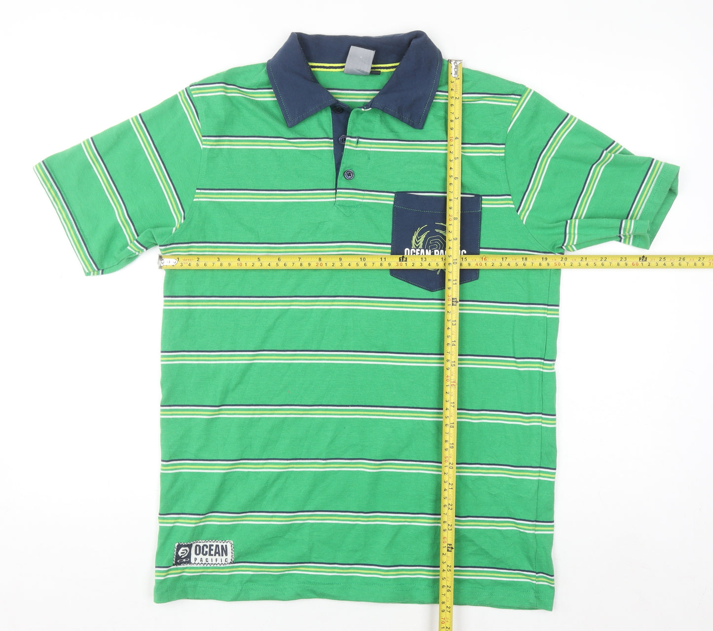 Ocean Pacific Men's Green Striped Polo Shirt M Regular Fit